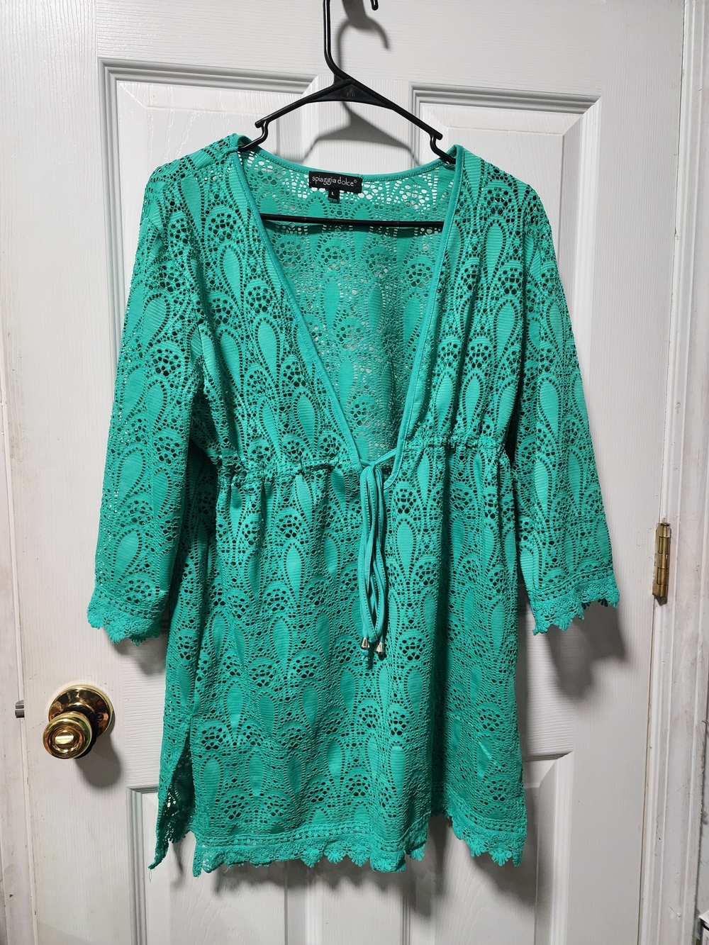 Spiaggia & Dolce Teal Crochet Tie-Front Tunic